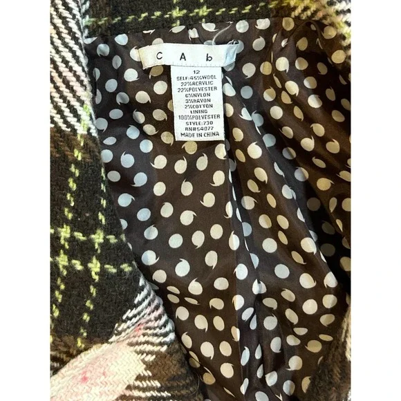 Women’s Cabi Jacket Light Pink Brown Plaid Coat Button Up Collared Wool Belt 12 - Picture 5 of 5